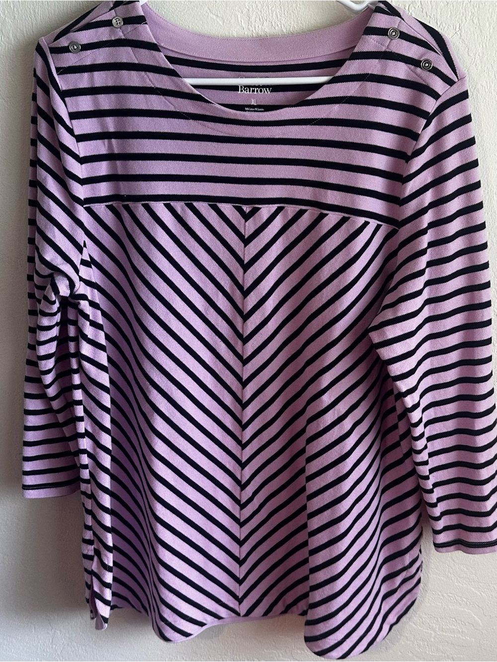 croft & barrow Lavender and Black Striped Boatneck Top with Snap Shoulders